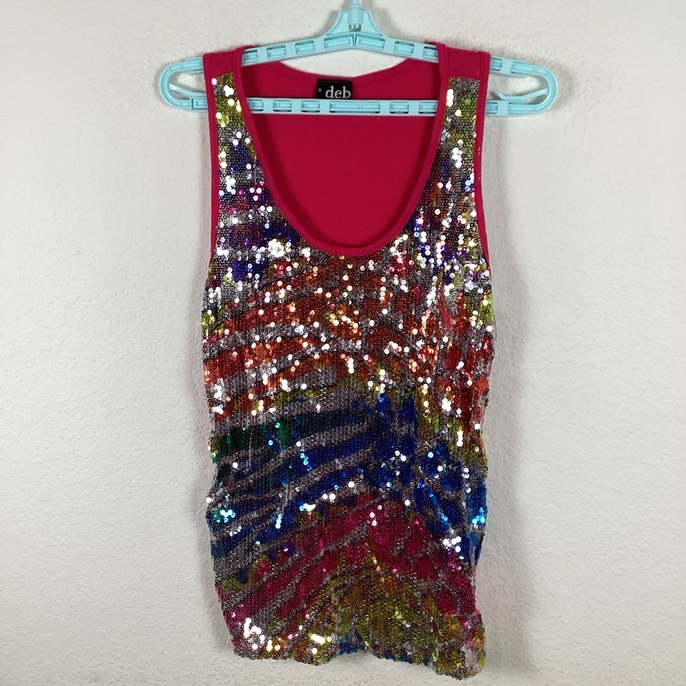 Deb Womens Shirt Sz Size In Pics Top Sleeveless Multicolor Sparkly Excellent